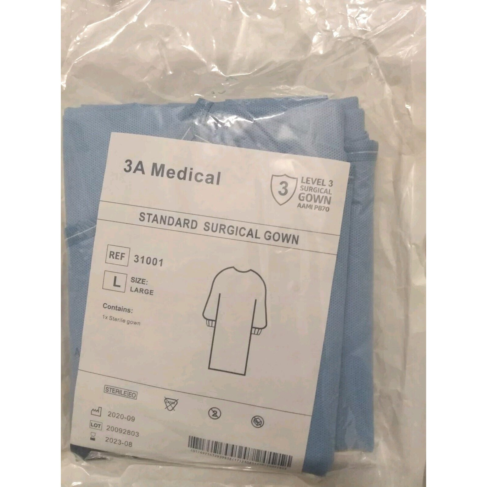3a Medical Level 3 Standard Surgical Gown Sterlie Blue Size Large New